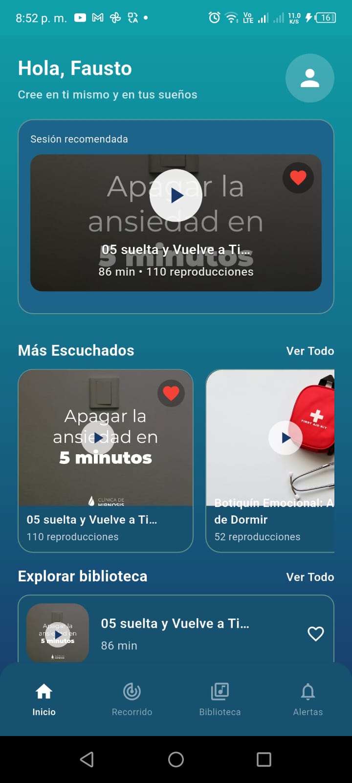 Pantalla de inicio de HipnoApp